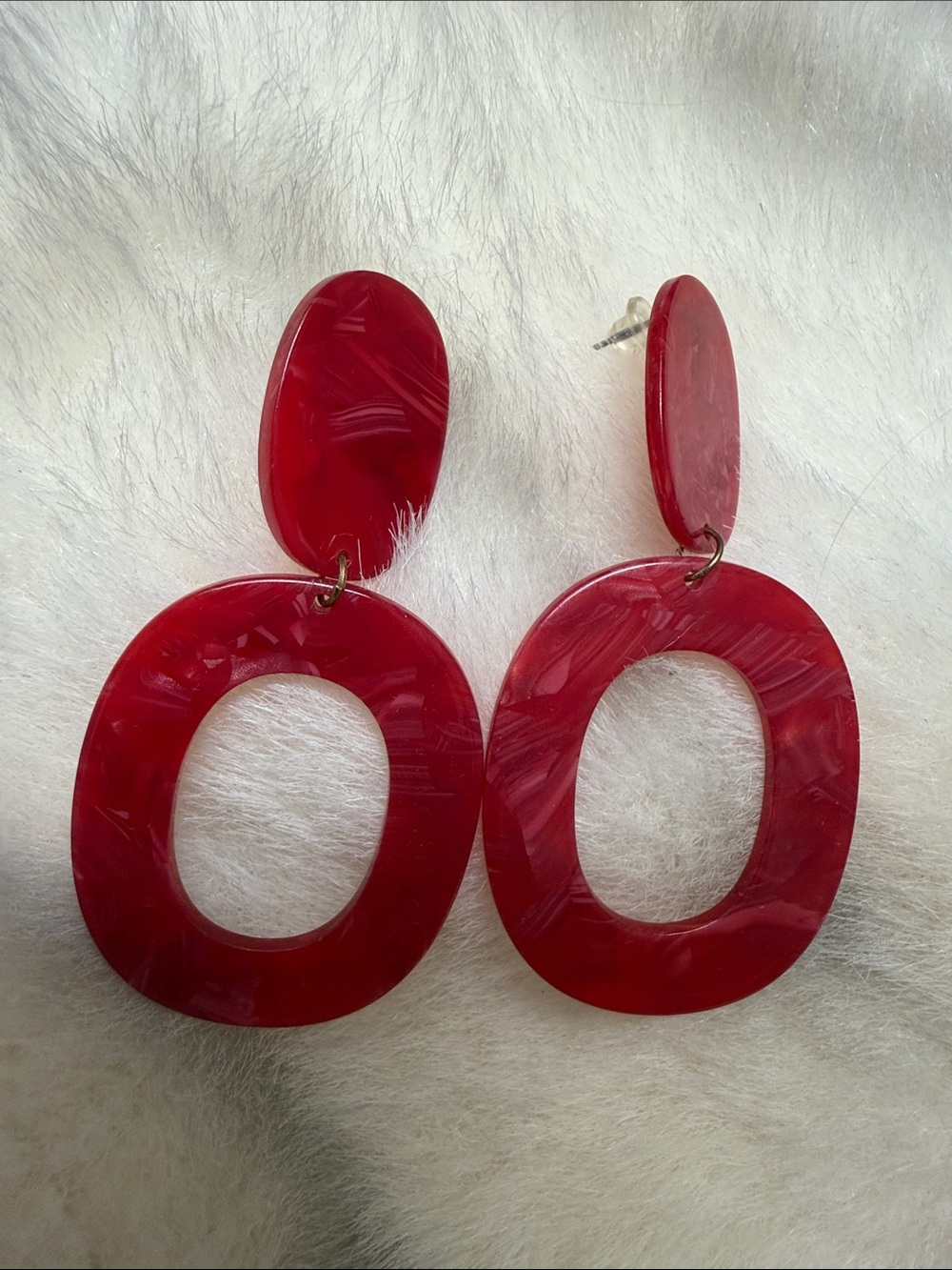 Lightweight acrylic Red Oval Statement Drop Earrings - Women Jewelry